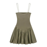 Spring Style Fluffy Poplin Rib Spliced Suspender Dress