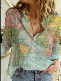Map Straight Type Printed Long-sleeved Women's