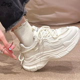 Women Platform Sneakers Leather Casual Ladies Chunky Shoes 2023 White Woman High Black Fashion Brand Thick soled Wedge