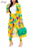 Piece Matching Sets Sexy Printed 2 Piece Set Women Clothes 2023 Long Cardigan Tops+Pants Suits Casual Autumn Winter