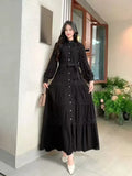 Gentle Style Dress Spring Dress Design Hollow Lace Splicing Bubble Sleeve Dress Holiday