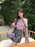Xixi 2025 Spring New Korean Version Of The Temperament Flowers Chiffon Long-Sleeved Shirt Women Top Women