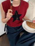 Star Jacquard Crew Neck Cropped Sweater Vest- Outfit