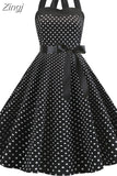 Halter Party Dress Retro Polka Dot Hepburn Vintage 50s 60s Pin Up Rockabilly Dresses Robe Elegant Midi