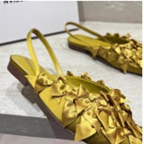 New Flat-Bottomed Sandals Women's French Temperament Bows Cool Slippers Low Heel Pointy Cloth Single