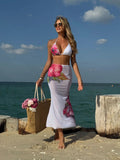 2025 New Fixed-Print Large Floral Three-Piece Mesh Dress Sexy