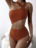 2024 New Sexy Shoulder-Style Thoracic Hollow Solid-Colored Swimsuit Bikini