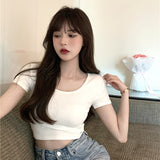 Zingj Women's Summer Ins Tide White Slim Short Crop Pure Wind Sweet Spicy Slim Short Sleeved Shirt 2024