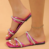 Zingj Head Cross With Water Diamond Flat Slippers Female Large Size One Line Beach Sandals