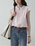 Round Collar Small Flying Sleeve Commuting Shirt Women 25 Summer French Loose Pressure Fold Design Sense Casual Good-Looking