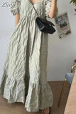 Summer Puff Sleeve Women Ruffes Dress Ladies Womens Cotton Pullover Long Dresses New Fashion Casual Loose Pleated