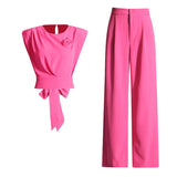 Commuter Style Formal Sense Suit 2025 Autumn New Round Collar Bow Splicing Jacket Waist Trousers