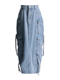 Zingj Feng Shui Wash Long Skirt Autumn 2024 New Multi-Pocket Decoration High Waist Show Skinny Denim Skirt
