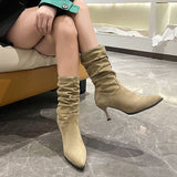 Piles Of Short Boots Women's Shoes Fall And Winter High Heel Sexy Western Cowboy Boots Wrinkled In The