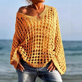 New Sexy Hollow Knitted Sun Protection Shirt Holiday Knitted Jersey Women's Spring And Summer Outside The Beach Hoodie
