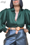 Loose Lady Sexy Tops Lantern Sleeve Vintage Silk Shirt Women Single-breasted Backless Satin Blouse Women Blusas New