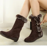 And Winter New Fur Snow Boots With Round Head Belt Buckle Warm Thick Mid-Slope And Cotton Boots