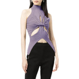 2025 New High-Collar Sleeveless Personality Irregular Hollow Design Senior Sense Of Women's Knitted