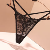 Sexy Embroidery Cross-Band Incognito Thin Lace Tone Transparent Low-Rise Hollow