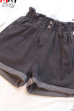 Women's Denim Shorts Summer 5Xl High Waist Elastic Waist Harem Ruffle Shorts Jeans For Women