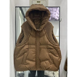 Autumn Winter New Down Jacket Female Vest Short Hooded Add Thick Knit Wool White Duck Velvet Vest Coat Tide-Outfit