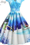 Women Christmas Dress 2023 Festival Party Vestidos Short Sleeve V Neck Elegant Casual Vintage Winter Dress