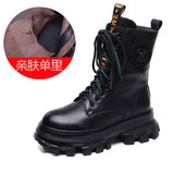 Layer Of Cowhide Martin Boots Autumn And Winter Plus Velvet Warm New Pine Cake Bottom Zipper Locomotive