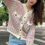 Zingj Stripe Retro Small Fragrant Wind 2024 Spring And Autumn New Coat Women's Long Sleeve Bump Color Sweater Knit Cardigan Women-Outfit