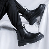 Zingj New Vintage Niche Black Leather Boots Chimney Boots Men's Thick Platform Raised Sleeve Tide Boots