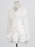 Small Fragrant Fish Bone To Collect Waist Thin Chiffon Short Dress 2025 New Flower Lotus Leaf Side Design Short Dress