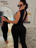 Fitness Jumpsuit Women Sleeveless Backless Hollow High Elastic Activity One Piece Workout Overalls Female