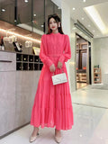 New V-Neck Single-Drenchee Chiffon French Retro Dress Thin A-Character Long Dress Women's Bubble