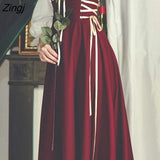 Vintage Victorian Skirt Women Elegant Lace-up Designer Long Strap Skirt Korean Fashion Court Retro Casual Party