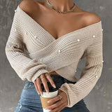 New Women's Sweater With Nail Beads Shoulder-Repair Long-Sleeved Knitted Shirt