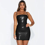 Zingj Women's Wear 2023 Summer Sexy Off-The-Shoulder Belt Purse Hip Dress Sequin PU Leather Dress