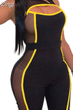 New Sexy Women Sleeveless Mesh Patchwork Jumpsuit See Through Bodysuit One-piece Cut Off Hole Rompers Beach Sports