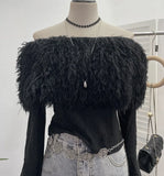 Wind Shoulder Hair Knitted Shirt Girl Short To Make Old Broken Long-Sleeved T-Shirt Top
