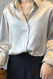2023 Women Clothing Silk Shirt Vintage Blouse Women Sheer Top Women Long Sleeve Dress Shirt Loose Blouse Woman