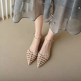Pointed Sandals Women Summer Niche Design Bun Buckle Knitting Style Roman Fine Heels High Heels