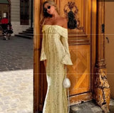 Women's Clothing Explosion Fashion Elegant Sexy One-Word Shoulder Lace