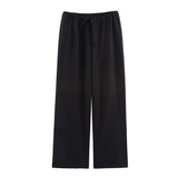 Women's Clothing Neck Tie Minimalist Top + Mid-Rise Loose Trousers