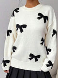 Autumn And Winter Sweater Women's Round Collar Bow Tie Knitting Knitting