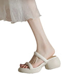 Real Soft Leather Elegant 2025 Simple Thick Bottom Increased A Word Drag Female Summer Fairy High Heels Outside Wear Beach