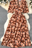 Women Floral Long Dress Elegant Square Collar Short Sleeve High Waist A-Line Casual Vestidos Female Robe New Fashion