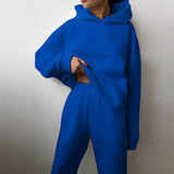 Women's Pure Color Casual Fashion Trousers Thick Sports Hoodie Set