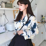 Shirts Women Long Sleeve Print Ulzzang Cat Turn-down Collar Students Designed Womens Korean Style with Buttons
