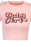 Fashion Letter Printed Short Sleeve Vintage Crop Top 2023 Summer Women Sexy Skinny T Shirt Female Streetwear Tee