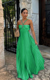 Women's Dress Sweet Sexy Slings With Chest Pressure Folds Big Pendulum Dress Solid Color Woman