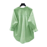 Fresh Fruit Green Cotton Shirt Women's Single Pocket Loose Thin Sleeve Shirt Spring And Autumn New