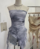 Dyed Lotus Leaf Edge Mesh Shaft Irregular Ribbon Thin Belt Wrapped Bra Vest Top